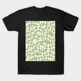 Green and Cream Distorted Warped Checkerboard Pattern IV T-Shirt